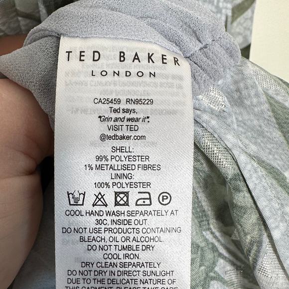 TED BAKER Tibbine Highland Frill Blouse Green Plant Leaf Print Gray {WW22} - Picture 6 of 7